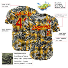 Maxcorners Custom Black Red-Yellow 3D Pattern Design Rave Party Tattoos Disco Premium Baseball Jersey LM0210