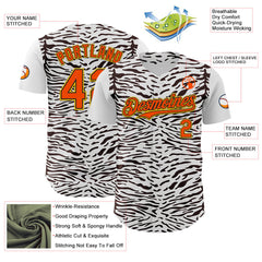 Maxcorners Custom White Orange Black-Yellow 3D Pattern Design Rave Party Animal Zebra Print Premium Baseball Jersey LM0210