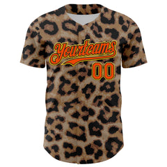 Maxcorners Custom Brown Orange Black-Yellow 3D Pattern Design Rave Party Animal Leopard Print Premium Baseball Jersey LM0210