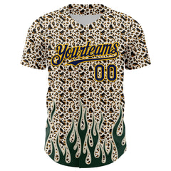 Maxcorners Custom Cream Navy-Gold 3D Pattern Design Rave Party Animal Leopard Print Premium Baseball Jersey LM0210