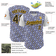 Maxcorners Custom White Black Royal-Gold 3D Pattern Design Rave Party Monogram Geometric Shape Premium Baseball Jersey LM0210