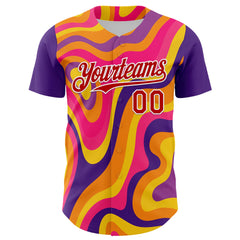 Maxcorners Custom Purple Red-White 3D Pattern Design Rave Party Marble Lava Premium Baseball Jerseys LM0210