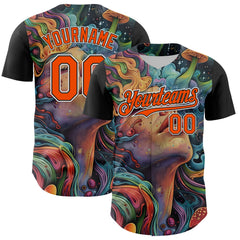 Maxcorners Custom Green Orange Black-White 3D Pattern Design Rave Party Trippy Magic Mushroom Premium Baseball Jersey LM0210