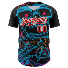Maxcorners Custom Black Red-White 3D Pattern Design Burner Costumes Horror Skull Premium Baseball Jersey LM0210