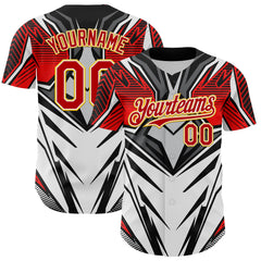 Maxcorners Custom White Red Black-Yellow 3D Pattern Design Burner Costumes Cyber Punk Premium Baseball Jersey LM0210