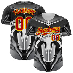 Maxcorners Custom Black Red-Yellow 3D Pattern Design Burner Costumes Mecha Premium Baseball Jersey LM0210