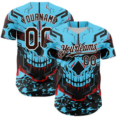 Maxcorners Custom Blue Brown-White 3D Pattern Design Burner Costumes Cyber Skull Premium Baseball Jersey LM0210