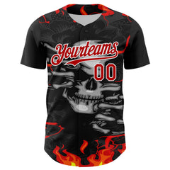 Maxcorners Custom Black Red-White 3D Pattern Design Burner Costumes Hellfire Skull Premium Baseball Jersey LM0210