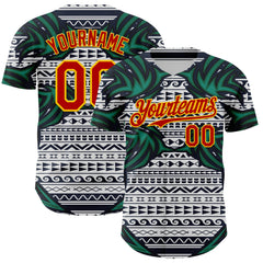 Maxcorners Custom White Red Blue Green-Yellow 3D Pattern Design Burner Costumes Tribal Premium Baseball Jersey LM0210