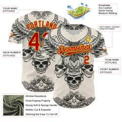 Maxcorners Custom Cream Red-Yellow 3D Pattern Design Burner Costumes Hell Skull Premium Baseball Jersey LM0210