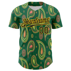 Maxcorners Custom Kelly Green Black-Yellow 3D Pattern Design Burner Costumes Paisley Bandana Baseball Jersey LM0210