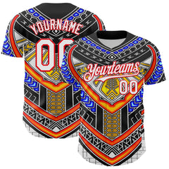 Maxcorners Custom Black White-Fire Red 3D Pattern Design Burner Costumes Tribal Premium Baseball Jersey LM0210