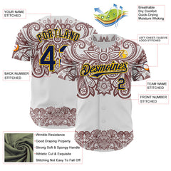Maxcorners Custom White Navy Red-Yellow 3D Pattern Design Burner Costumes Paisley Bandana Premium Baseball Jersey LM0210