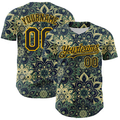 Maxcorners Custom Green Black-Yellow 3D Pattern Design Burner Costumes Paisley Bandana Premium Baseball Jersey LM0210