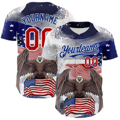 Maxcorners Custom Cream Red Royal-White 3D Retro American Flag Premium Baseball Jersey LM0210