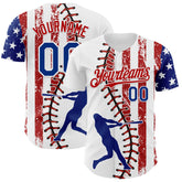 Maxcorners Custom White Royal-Red 3D American Flag Baseball Jersey LM0210