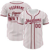 Maxcorners Custom White Crimson Pinstripe Crimson 3D Pattern Design New York Cityscape Premium Baseball Jersey LM0210