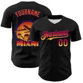 Maxcorners Custom Black Orange-Dark Purple 3D Pattern Design Gradient Miami Cityscape Sunset Premium Baseball Jersey LM0210