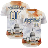 Maxcorners Custom White Cream-Royal 3D Pattern Design Washington Cityscape United States Capitol Premium Baseball Jersey LM0210