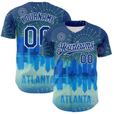 Maxcorners Custom Blue Royal-White 3D Pattern Design Atlanta Cityscape Fireworks Premium Baseball Jersey LM0210