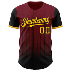 Maxcorners Custom Crimson Gold-Black 3D Pattern Design Gradient Geometric Shape Premium Baseball Jersey LM0210
