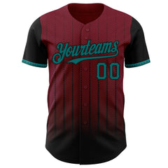 Maxcorners Custom Crimson Teal-Black 3D Pattern Design Gradient Geometric Shape Premium Baseball Jersey LM0210