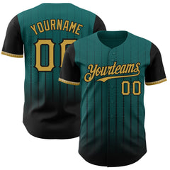 Maxcorners Custom Teal Old Gold-Black 3D Pattern Design Gradient Geometric Shape Premium Baseball Jersey LM0210