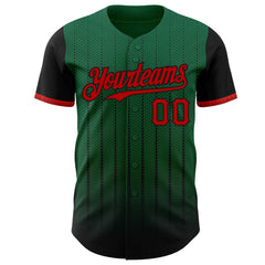 Maxcorners Custom Kelly Green Red-Black 3D Pattern Design Gradient Geometric Shape Premium Baseball Jersey LM0210