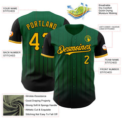 Maxcorners Custom Kelly Green Gold-Black 3D Pattern Design Gradient Geometric Shape Premium Baseball Jersey LM0210