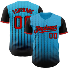 Maxcorners Custom Sky Blue Red-Black 3D Pattern Design Gradient Geometric Shape Premium Baseball Jersey LM0210