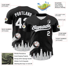 Maxcorners Custom Black White-Gray 3D Urban City Edition Sports Premium Baseball Jersey LM0210