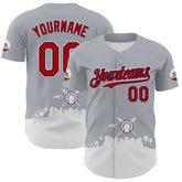 Maxcorners Custom Gray Red Black Navy-White 3D Urban City Edition Sports Premium Baseball Jersey LM0210