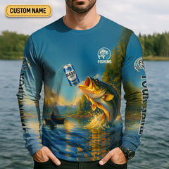 Maxcorners Reel In A Cold One Bass Light Beer And Fishing SPF Shirt, Funny Fishing Shirt, Fishing Shirts For Men