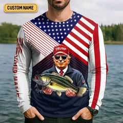 Maxcorners Make Fishing Great Again Patriotic Fishing Shirt, American Flag Fishing Shirt, Fishing UPF Shirts, Men's Fishing Shirt