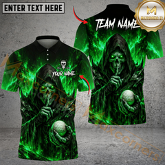 Maxcorners Shadow Skull Golf Polo Customized Name, Team Name 3D Shirts (4 Colors)