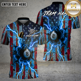 Maxcorners Billiards Shirt 8 Ball Lightning USA Flag Multicolor Options Personalized Name, Team Name 3D Shirt (4 Colors)