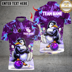 Maxcorners Penguin Bowling Multicolor Customized Name, Team Name 3D Shirts