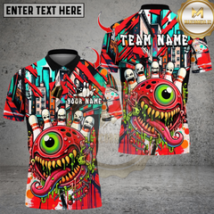 Maxcorners Bowling Alien Cyclops Monster Ball Multicolor Customized Name, Team Name 3D Shirts