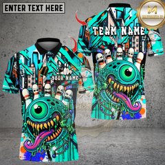 Maxcorners Bowling Alien Cyclops Monster Ball Multicolor Customized Name, Team Name 3D Shirts