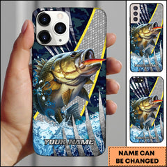 Maxcorners Largemouth Bass Fishing Fierce Splash Armor Art Personalized Name 3D Phone Case