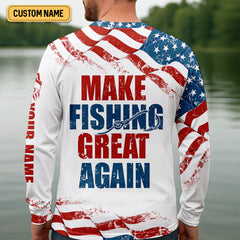 Maxcorners Make Fishing Great Again Patriotic Fishing Shirt, Red White Blue Fishing UPF Shirts, Men's Fishing Shirt