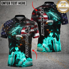 Maxcorners Bowling Flame American Flag Eagle Multicolor Options Personalized Name, Team Name 3D Shirt