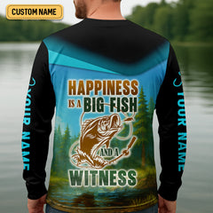 Maxcorners Happiness Is A Big Fish And A Witness Bigfoot Fishing SPF Shirt, Funny Fishing Shirt, Men's Fishing Shirt