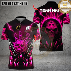 Maxcorners Bowling And Pins Neon Skull Vibes Multicolor Customized Name, Team Name 3D Shirts