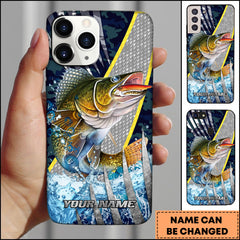 Maxcorners Walleye Fishing Aggressive Splash Armor Art Personalized Name 3D Phone Case