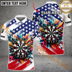 Maxcorners Darts US Flag Paint Colorful Customized Name, Team Name 3D Polo Shirt