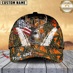 Maxcorners Deer American Flag Scratch Camo Multicolor Options Personalized Name 3D Cap