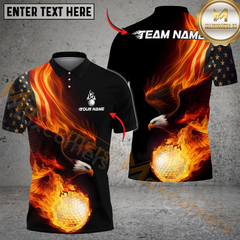 Maxcorners Fire Eagle Golf Polo Shirt, Customized Name & Team Name 3D Shirts (4 Colors)