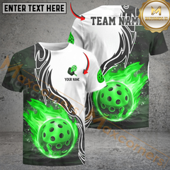 Maxcorners Flaming Pickleball Fireball Custom Name & Team 3D Shirt (4 Colors)