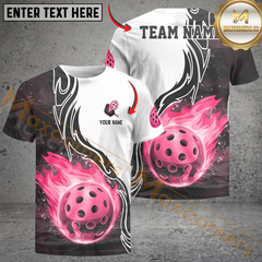 Maxcorners Flaming Pickleball Fireball Custom Name & Team 3D Shirt (4 Colors)